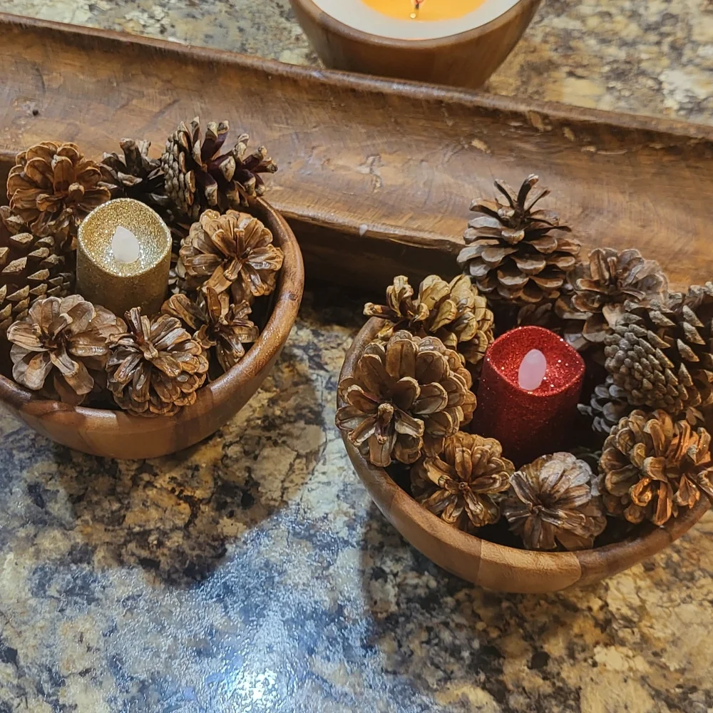 Handcrafted Wooden Dish Scented Pinecones Holiday Decor Scented Pinecone…